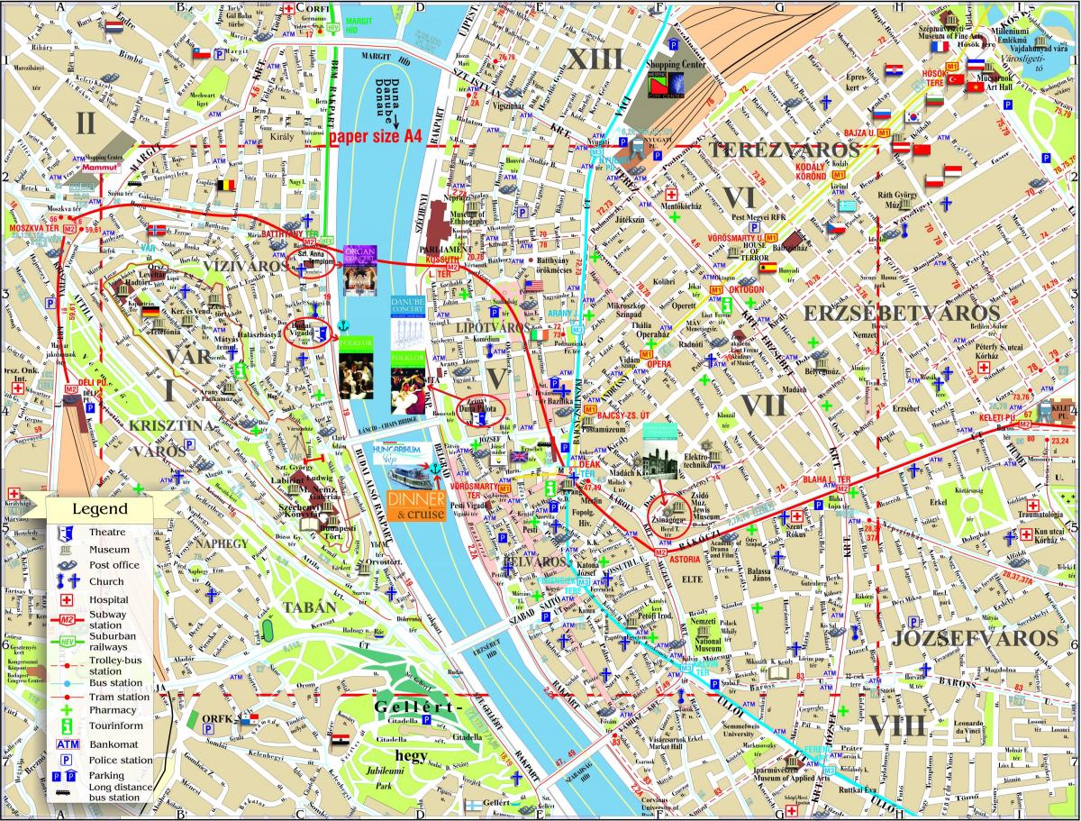 budapest mappa della città con attrazioni